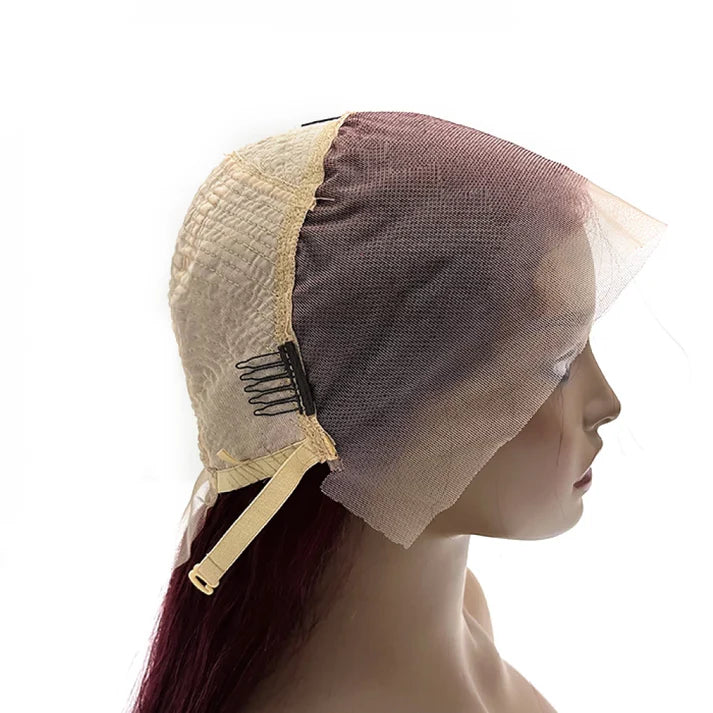 Burgundy 24” Straight Lace Front Wig – 13×4, 150% Density Human Hair