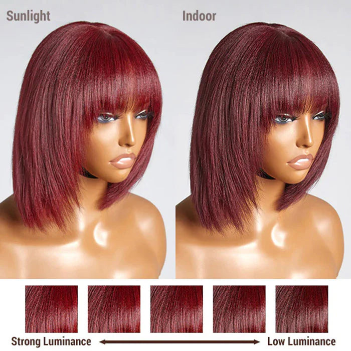 Allure Luxe 10” Reddish Purple Yaki Lace Bob – Layered Cut with Bangs