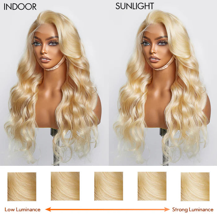 13×4 Lace Frontal Body Wave Human Hair Wig – #613 Blonde, 150% Density