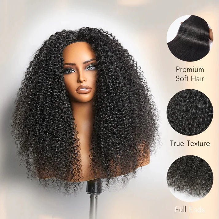 Allure Hair 16 to 22 Inch #1B Natural Black Messy Curly Half Wig – 180% Density