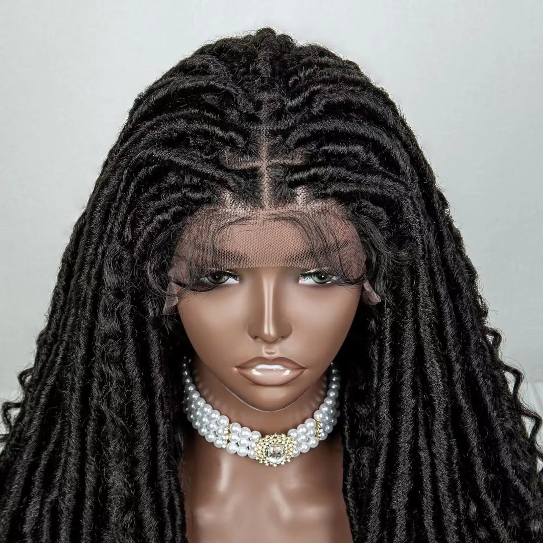 “Allure Hair 26” 4x4 Faux Goddess Locs Lace Closure Wig – Curly Braided, 200% Density, 100% Handmade”
