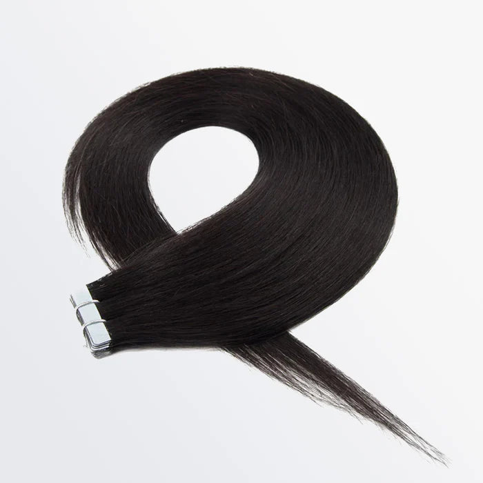 “Luxury Straight Tape-In Remy Hair Extensions, #1B Black”