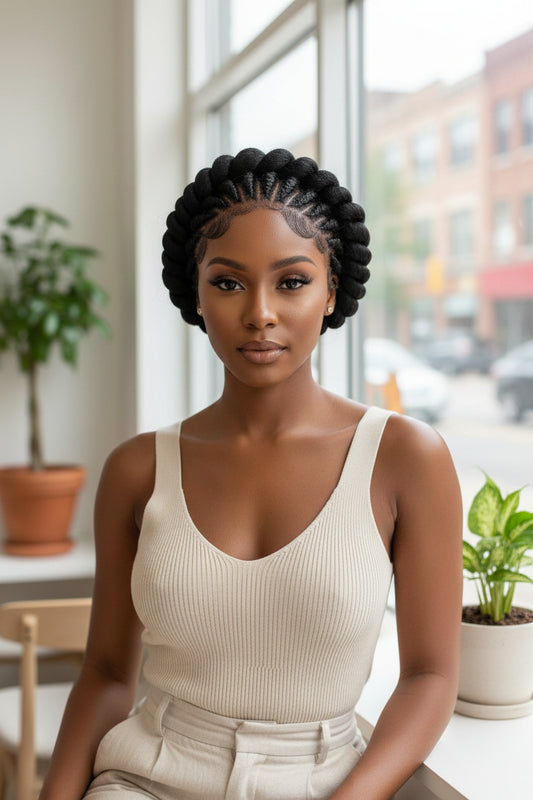 Knotless Braided Wig with Baby Hair – Full Lace Cornrow & Bantu Braids