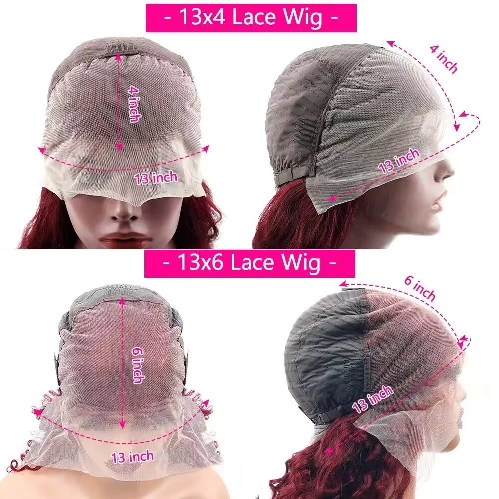 250% Density 99J Burgundy Deep Wave Lace Frontal Wig – Human Hair, 13x4 Curly