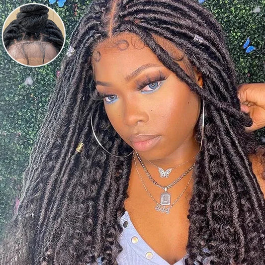 “Allure Hair 26” 4x4 Faux Goddess Locs Lace Closure Wig – Curly Braided, 200% Density, 100% Handmade”