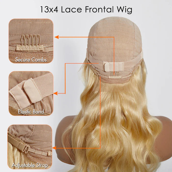 13×4 Lace Frontal Body Wave Human Hair Wig – #613 Blonde, 150% Density