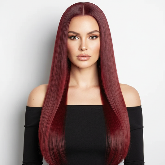Burgundy 24” Straight Lace Front Wig – 13×4, 150% Density Human Hair